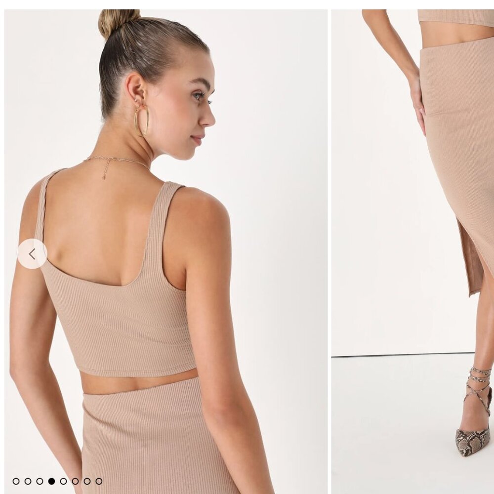 Tan Ribbed Bodycon Set - Picture 3 of 4